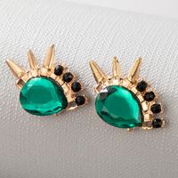 Punk Style Green Gemstone Golden Earrings main image 5