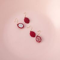 Korean Style Asymmetric Rhinestone Red Heart Dragon Fruit Earrings main image 3
