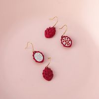 Korean Style Asymmetric Rhinestone Red Heart Dragon Fruit Earrings main image 4