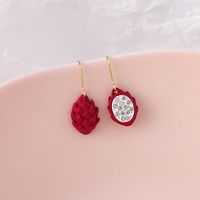 Korean Style Asymmetric Rhinestone Red Heart Dragon Fruit Earrings main image 5