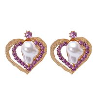 55225 أزياء الماس الأرجواني الشخصية على شكل قلب سبيكة مرصعة بالألماس والأقراط والأقراط والأذنين الأوروبية والأمريكية main image 1