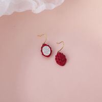 Korean Style Asymmetric Rhinestone Red Heart Dragon Fruit Earrings sku image 1