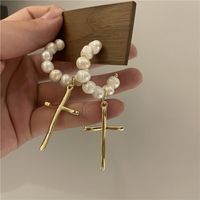 Retro C-shaped Cross Freshwater Pearl Earrings sku image 1