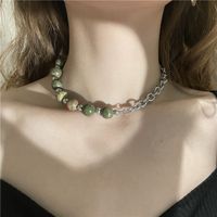Fashion Flower Green Stone Necklace Earrings Set sku image 2