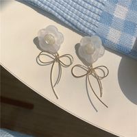 Korean Style White Flower Bowknot Earrings sku image 1