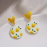 Simple Heart Shape Lemon Round Earrings sku image 1