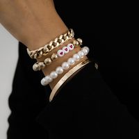 Hip-hop Texture Heart Round Bead Imitional Pearl Bracelet Set sku image 1