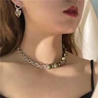 Fashion Flower Green Stone Necklace Earrings Set main image 1