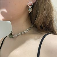 Fashion Flower Green Stone Necklace Earrings Set main image 3
