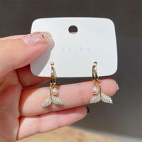 Korean Style Fashion Pearl Diamond Fishtail Earrings main image 5