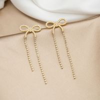 Korean Style Flash Diamond Long Pearl Bow Earrings main image 3