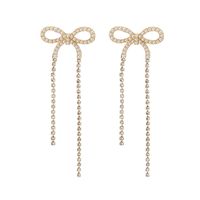 Korean Style Flash Diamond Long Pearl Bow Earrings main image 6