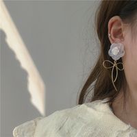 Korean Style White Flower Bowknot Earrings main image 5