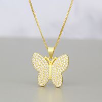 Simple Full Diamond Butterfly Zirconium Copper Pendant Necklace main image 1