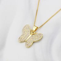 Simple Full Diamond Butterfly Zirconium Copper Pendant Necklace main image 3