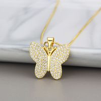 Simple Full Diamond Butterfly Zirconium Copper Pendant Necklace main image 4