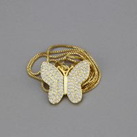 Simple Full Diamond Butterfly Zirconium Copper Pendant Necklace main image 5