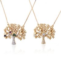 Simple Two-color Diamond Tree-shaped Copper Pendant Necklace main image 1