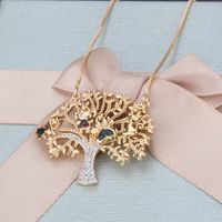 Simple Two-color Diamond Tree-shaped Copper Pendant Necklace main image 3