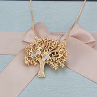 Simple Two-color Diamond Tree-shaped Copper Pendant Necklace main image 4