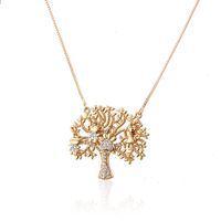 Simple Two-color Diamond Tree-shaped Copper Pendant Necklace main image 6