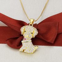 Simple Copper Full Diamond Dog Necklace Pendant main image 3