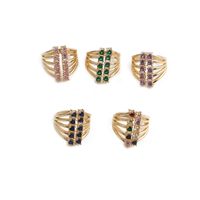 Korean Multi-color Geometric Copper Inlaid Zircon Ring Wholesale main image 1