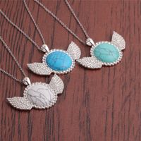 Simple Diamond-studded Turquoise Pendant Necklace main image 1