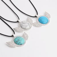 Simple Diamond-studded Turquoise Pendant Necklace main image 6
