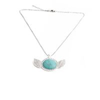 Simple Diamond-studded Turquoise Pendant Necklace main image 5