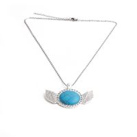 Simple Diamond-studded Turquoise Pendant Necklace main image 4