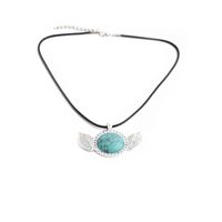 Simple Diamond-studded Turquoise Pendant Necklace main image 3