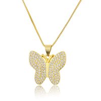 Collar Con Colgante De Cobre Y Circonio De Mariposa De Diamante Completo Simple sku image 2