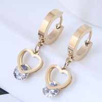 Fashion Titanium Steel Peach Heart Zircon Earrings main image 1