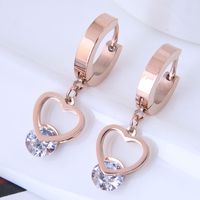 Fashion Titanium Steel Peach Heart Zircon Earrings main image 4