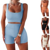 Fashion Solid Color Vest High Waist Shorts Yoga Set main image 2