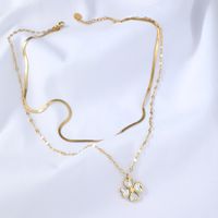 Simple Golden Shell Flower Pendant Multi-layered Necklace main image 3