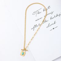 Fashion Simple Ot Buckle Turquoise Pendant Stainless Steel Necklace main image 2