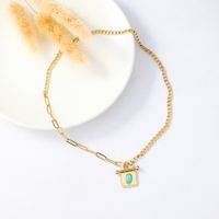 Fashion Simple Ot Buckle Turquoise Pendant Stainless Steel Necklace main image 3