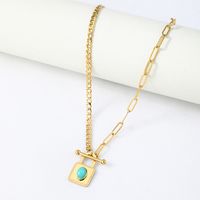 Fashion Simple Ot Buckle Turquoise Pendant Stainless Steel Necklace main image 4