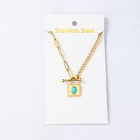 Fashion Simple Ot Buckle Turquoise Pendant Stainless Steel Necklace main image 5