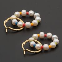 Simple Freshwater Baroque Pearl Rainbow Rice Beads Stainless Steel Earrings main image 3