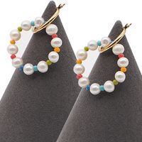 Simple Freshwater Baroque Pearl Rainbow Rice Beads Stainless Steel Earrings main image 4