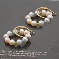 Simple Freshwater Baroque Pearl Rainbow Rice Beads Stainless Steel Earrings main image 5