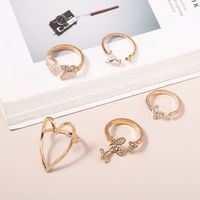 Simple Cross Heart Hollow Diamond Butterfly 5-piece Ring Set main image 5