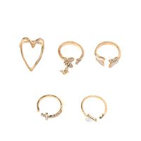 Simple Cross Heart Hollow Diamond Butterfly 5-piece Ring Set main image 6