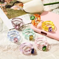 Simple Jelly Color Diamond Multi-color Resin Ring main image 6