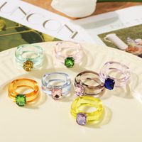 Simple Jelly Color Diamond Multi-color Resin Ring main image 5