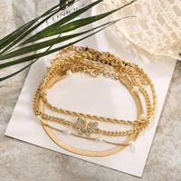 Creative Simple Fashion Butterfly Twist Pearl Anklet Set main image 4