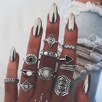 Retro Arrow Eyes Geometric Diamond Dripping Oil Ring 10-piece Set main image 2